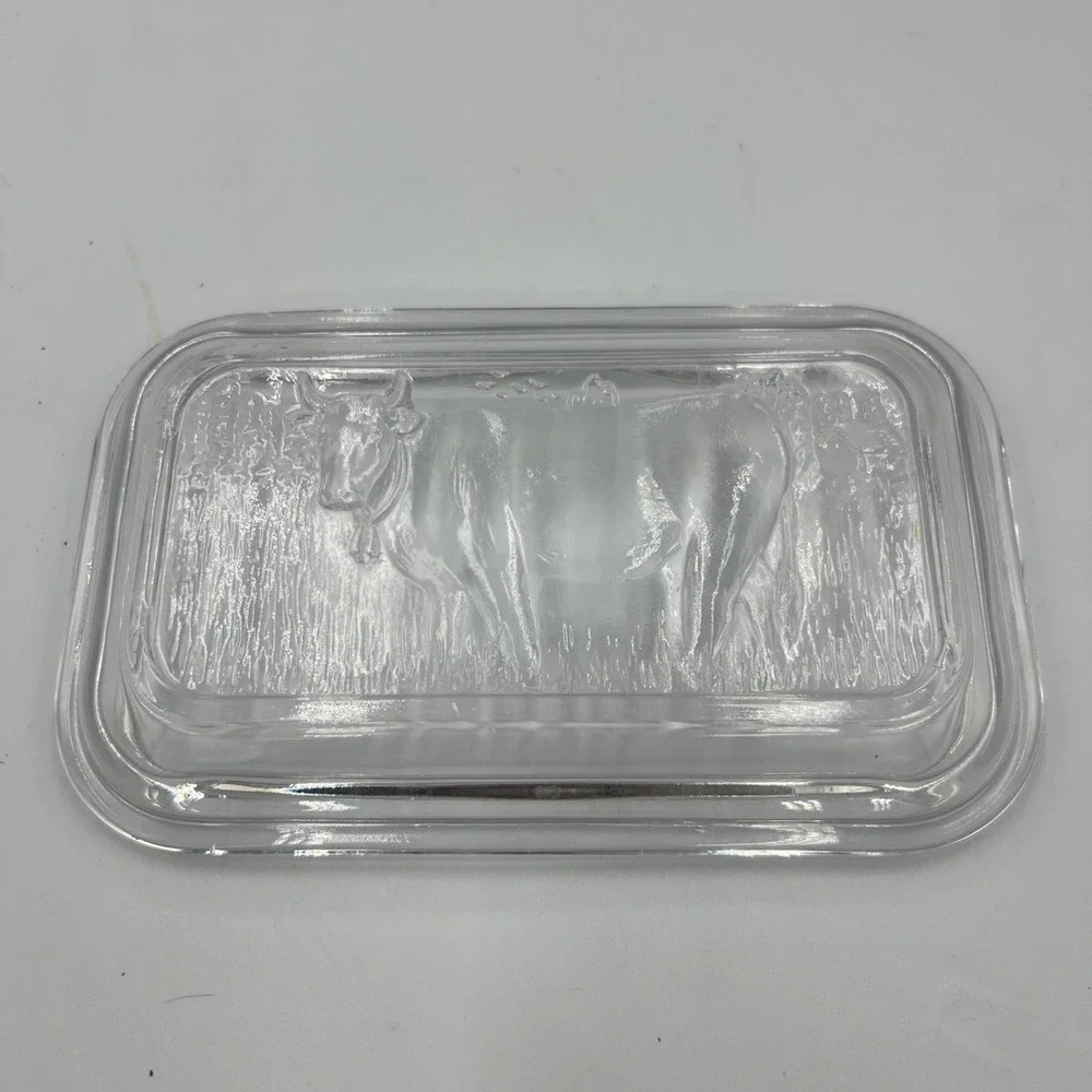 Vintage‎ Clear Glass Butter Dish Embossed Cow Covered Server LID ONLY! France